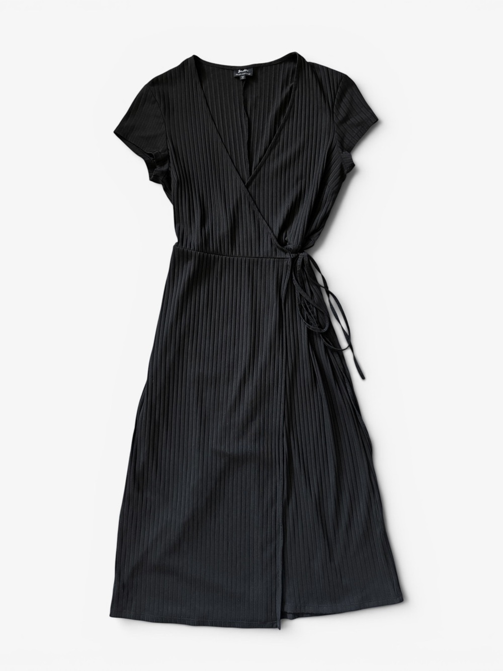 Bardot Black Midi Wrap Dress Plisse Ribbed Texture Womens 6 Wedding Guest LBD